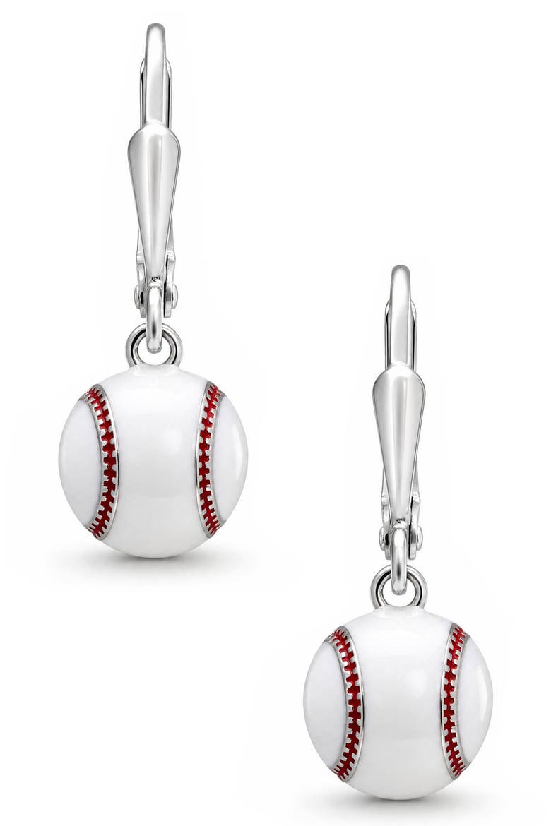 Kids' 3D Baseball Leverback Drop Earrings, Alternate, color, WHITE