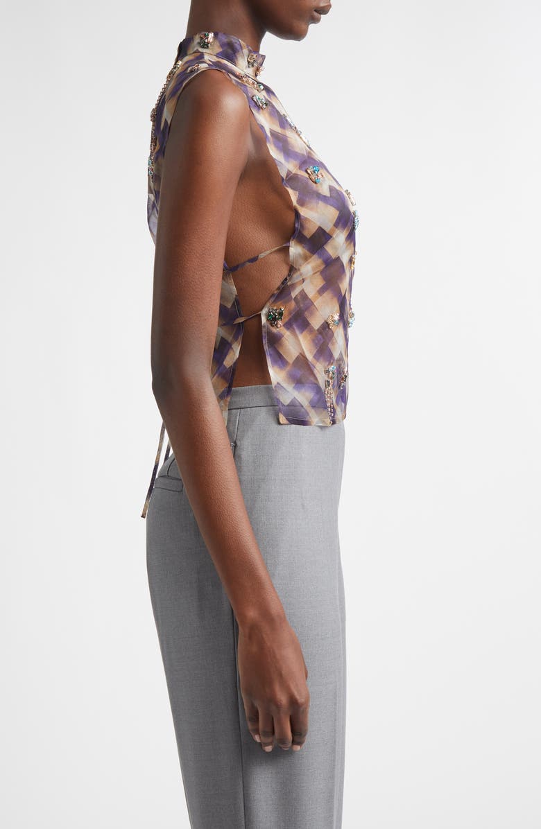 Dries Van Noten Carmasa Crystal Embellished Silk Top, Alternate, color, Purple