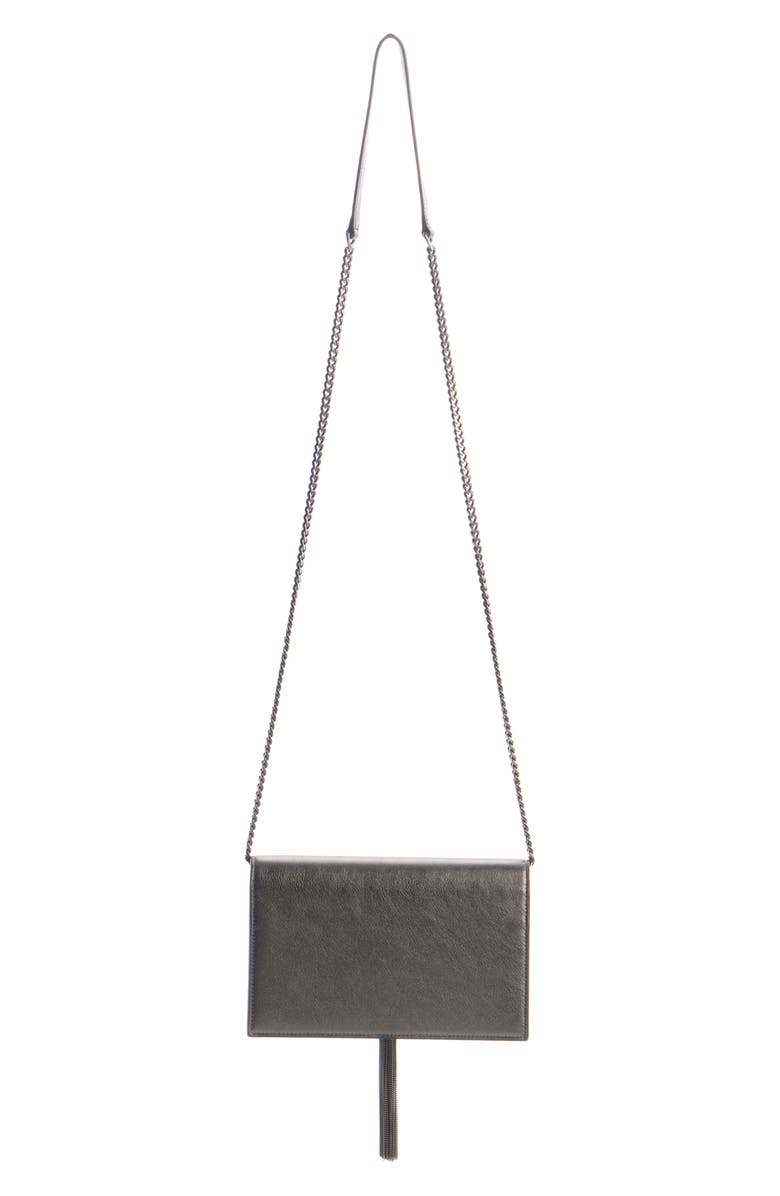 Saint Laurent Cassandre Kate Tassel Metallic Leather Wallet on a Chain, Alternate, color,