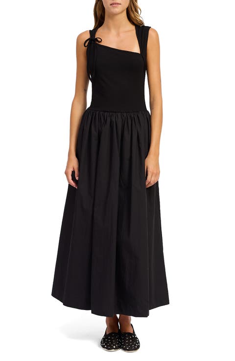 Sloane Asymmetric Neck Mixed Media Maxi Dress