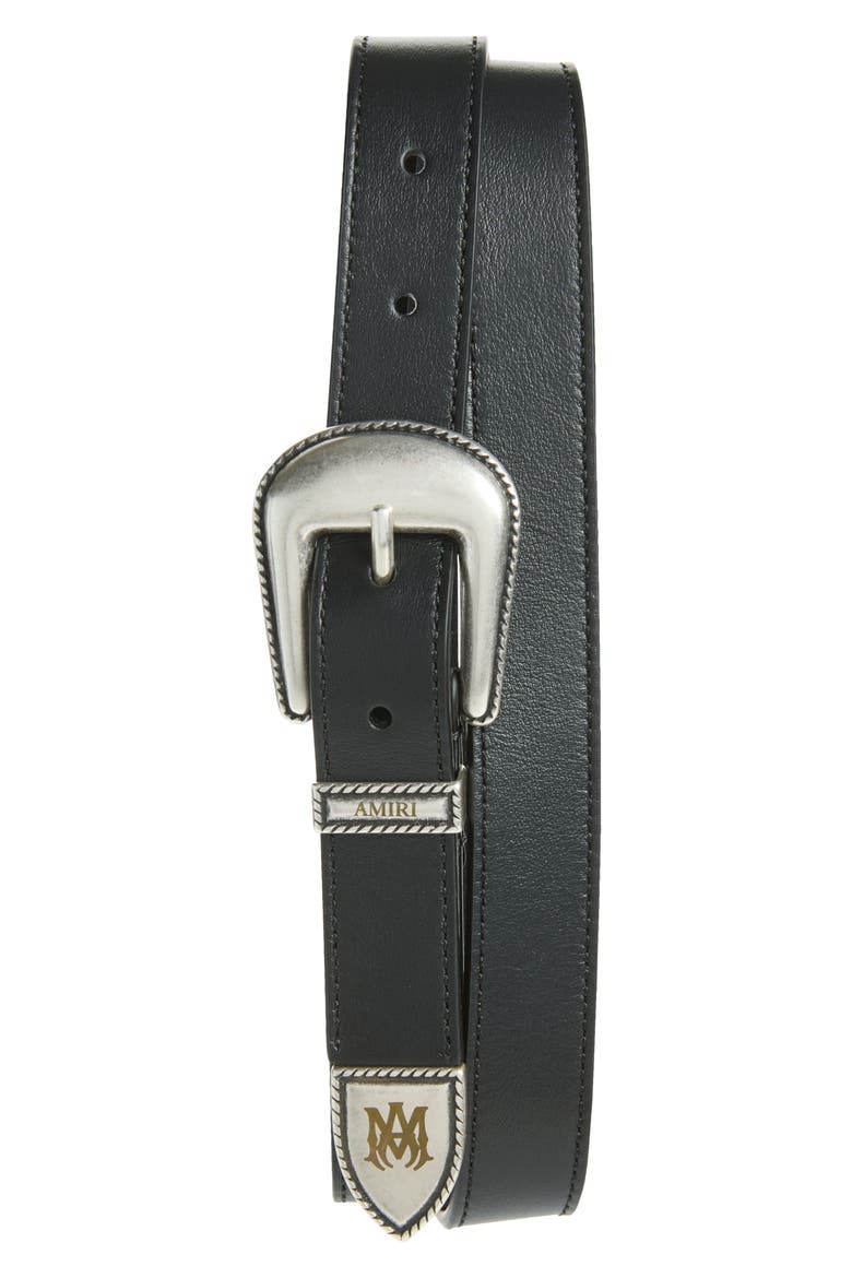 Western Leather Belt, Main, color, BLACK NICKEL