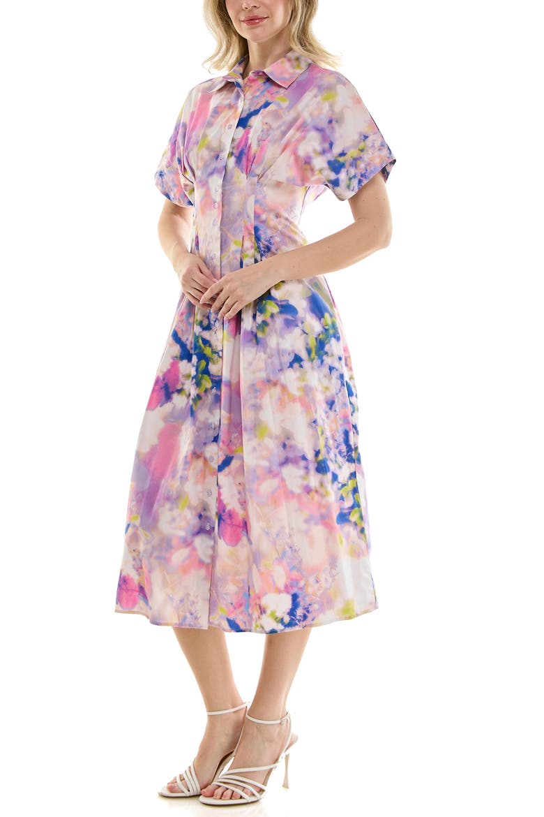 Pintuck Waist Midi Shirtdress, Alternate, color, DREAMSCAPE