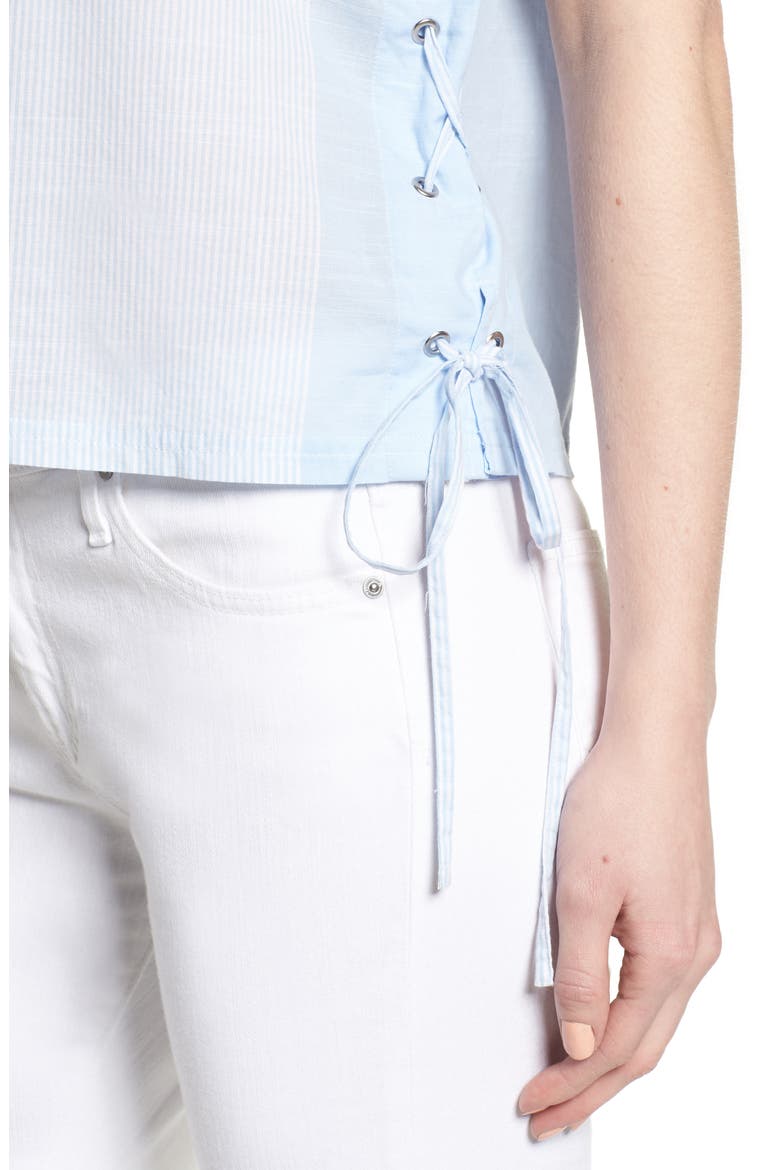 Side Laced Stripe Cotton Top, Alternate, color, DEW BLUE