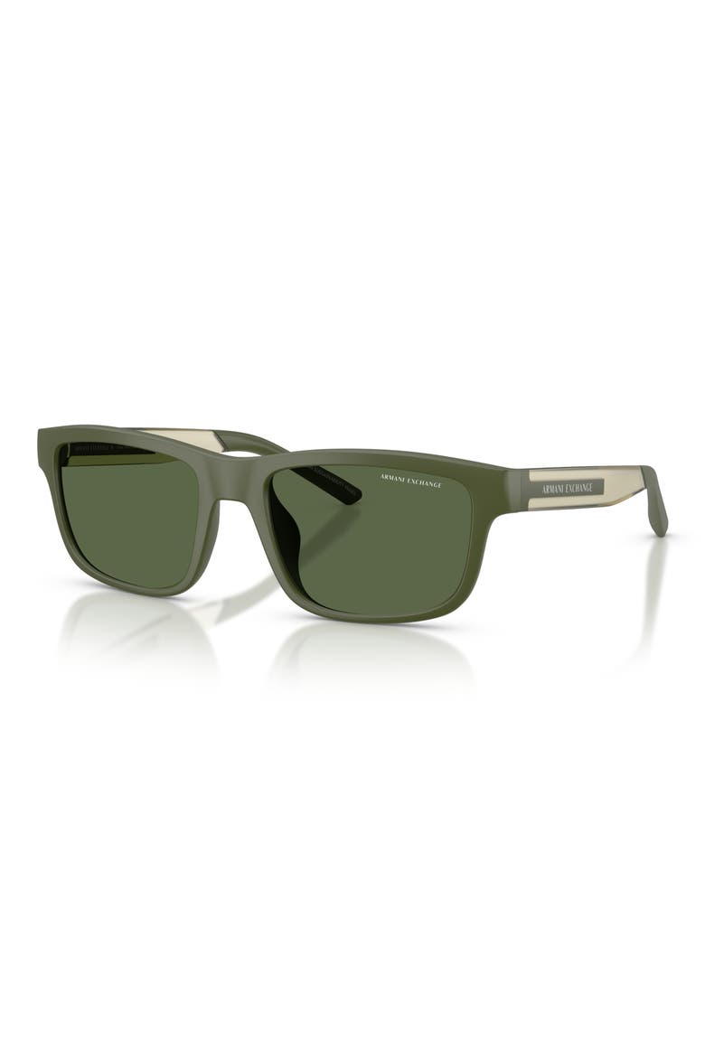 55mm Rectangular Sunglasses, Alternate, color, MATTE GREEN / DARK GREEN