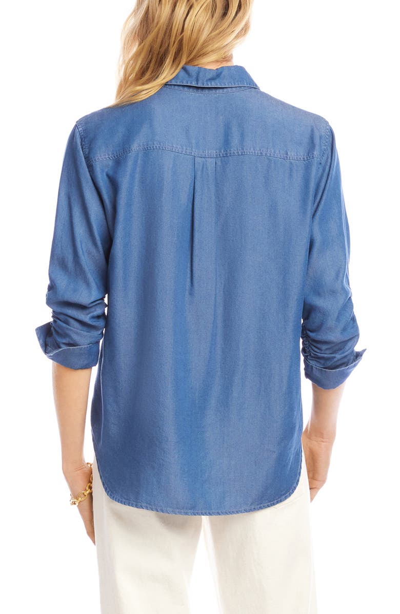 Karen Kane Ruched Sleeve Button-Up Shirt, Alternate, color, Chambray Blue