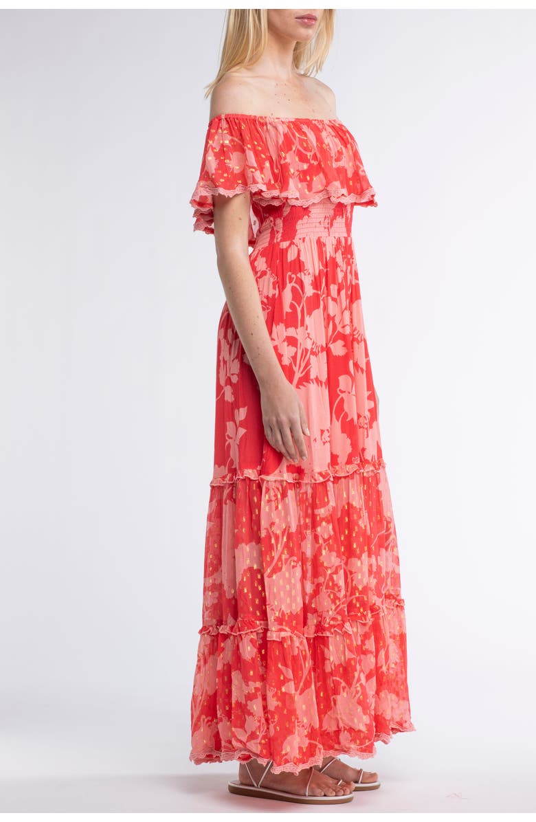 Sunday St. Tropez Georgia Cover-Up Maxi Flower Dress, Alternate, color, Red