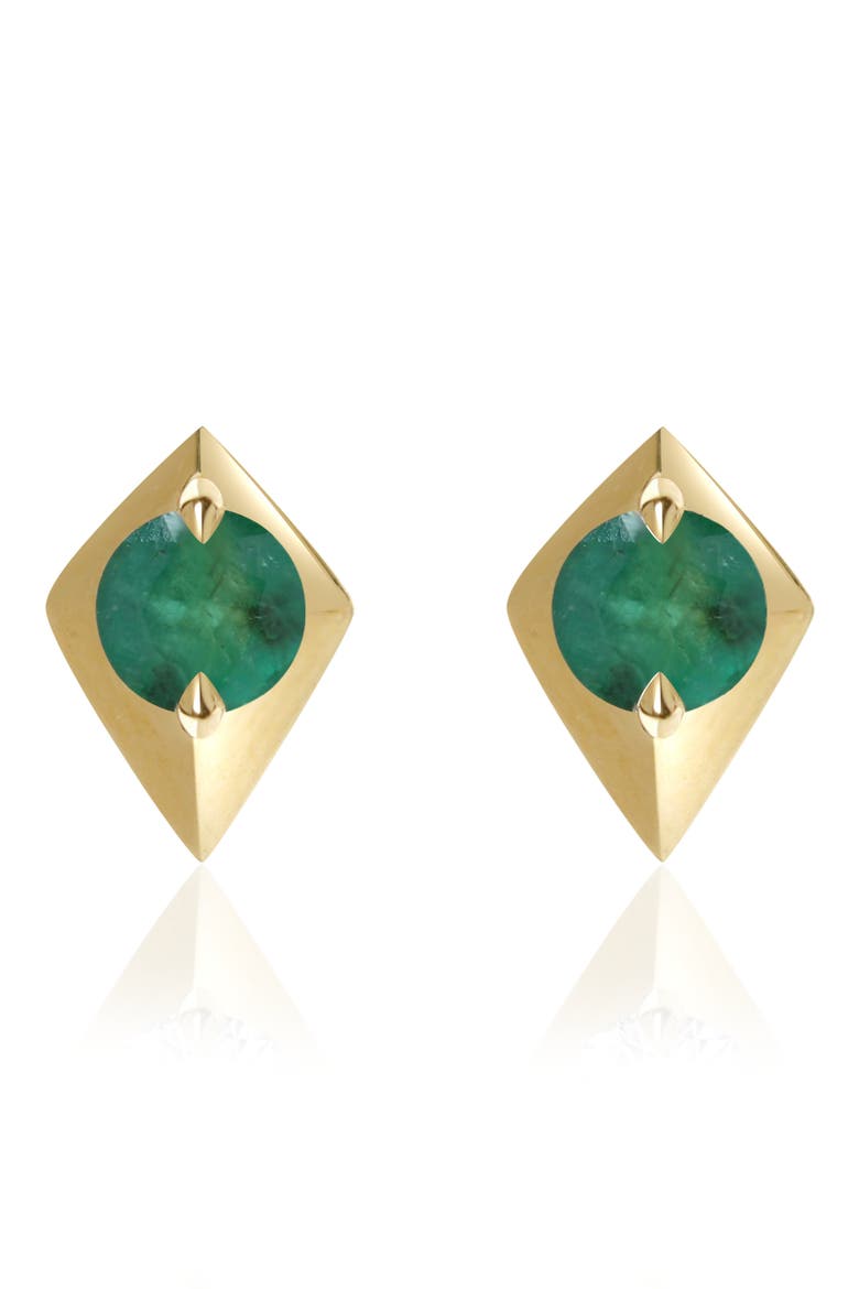 Elegance Emerald Geometric Stud Earrings, Main, color, 14K YELLOW GOLD