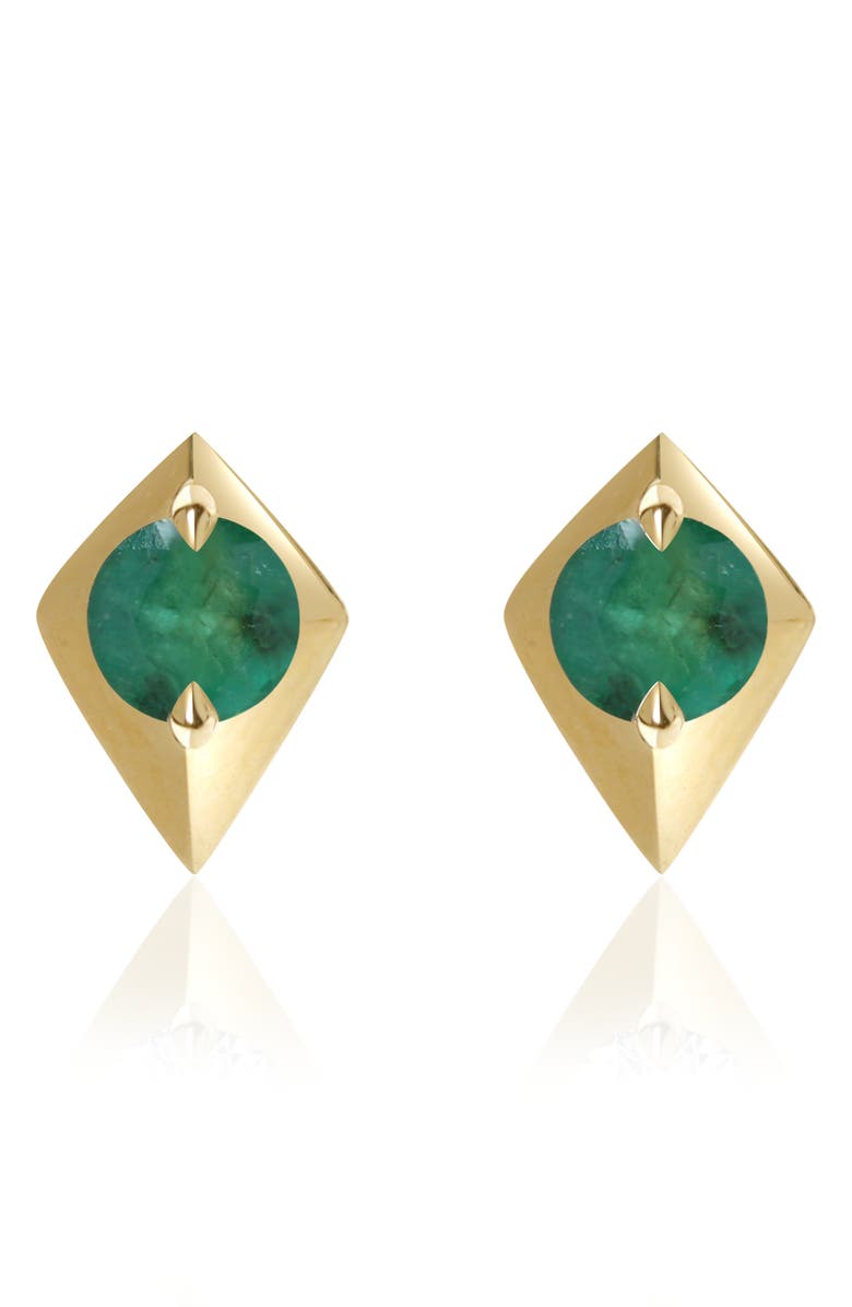 VALANI ATELIER Elegance Emerald Geometric Stud Earrings, Main, color, 14K Yellow Gold