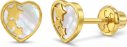 In Season Jewelry 14k Star Banded Mother of Pearl Heart Girl Earrings