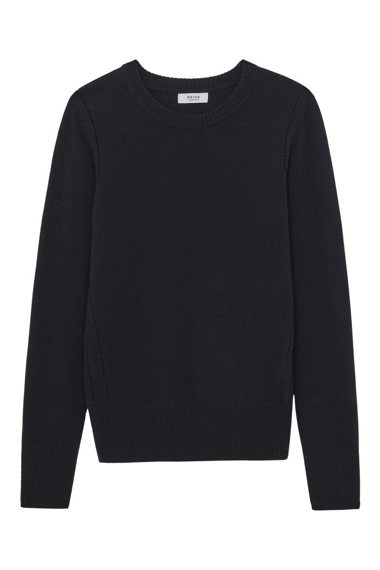 Anya Pointelle Accent Crewneck Sweater, Alternate, color, NAVY