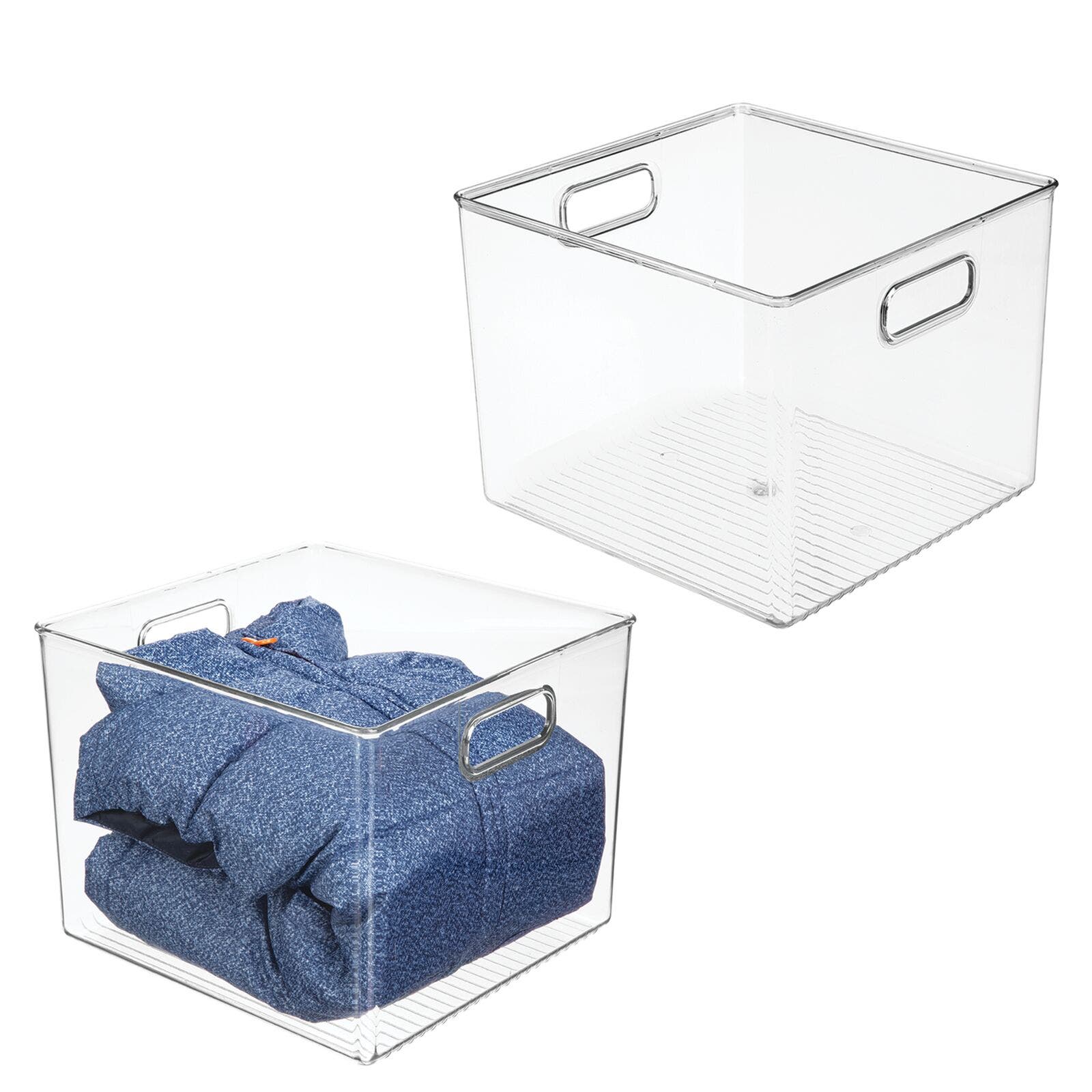 mDesign Plastic Small Closet Storage Organizer Bin with Handles, 2 Pack ...