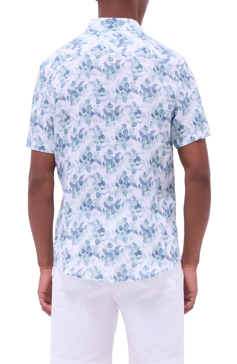 Bugatchi Orson Floral Short Sleeve Linen Button-Up Shirt, Alternate, color, Mint