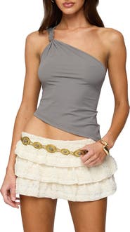 EDIKTED Knotted One-Shoulder Tank