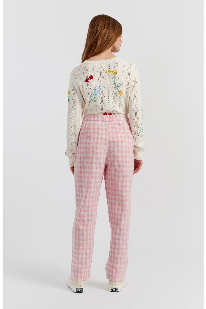 Linen Blend Gingham Pants, Alternate, color, Pink Gingham