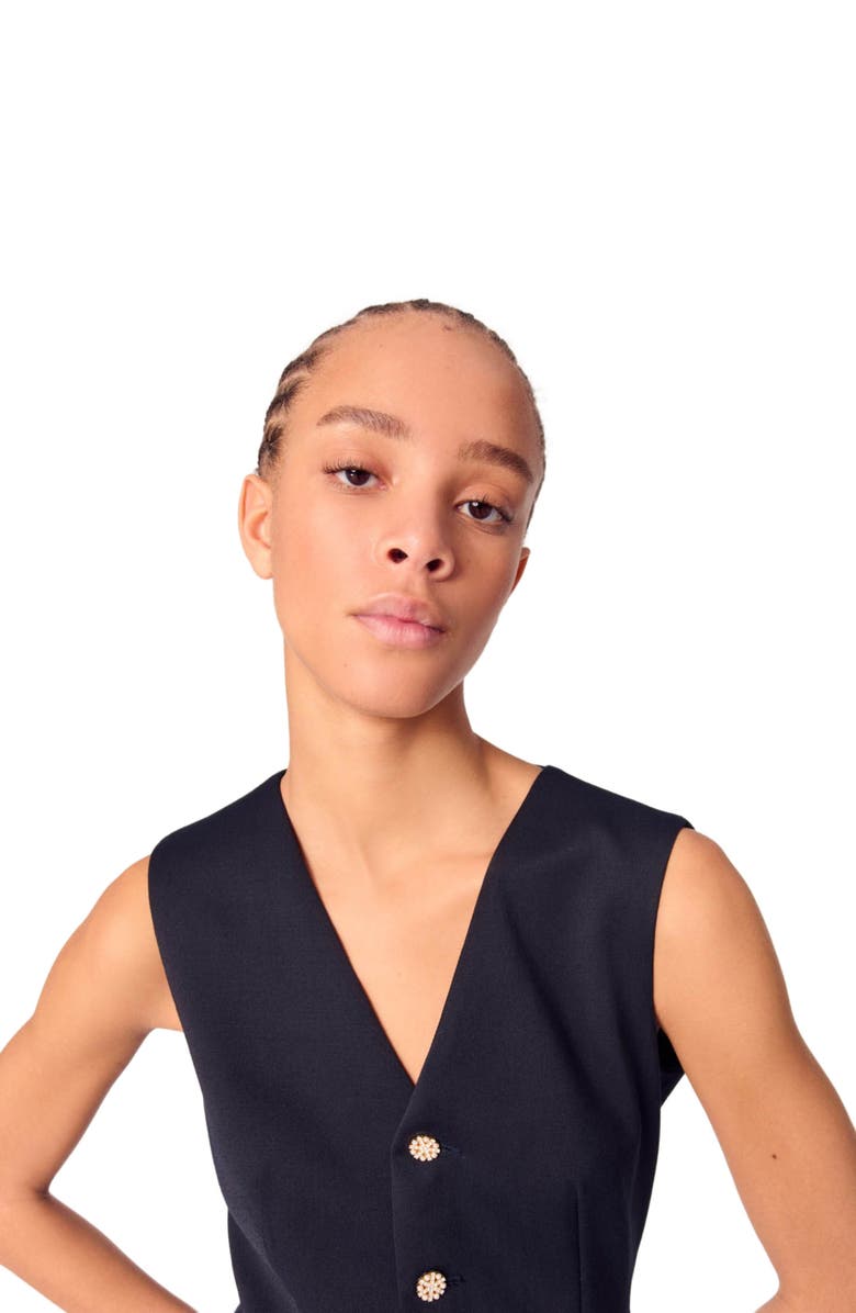 maje Layered-effect wool-blend jumpsuit, Alternate, color, Navy