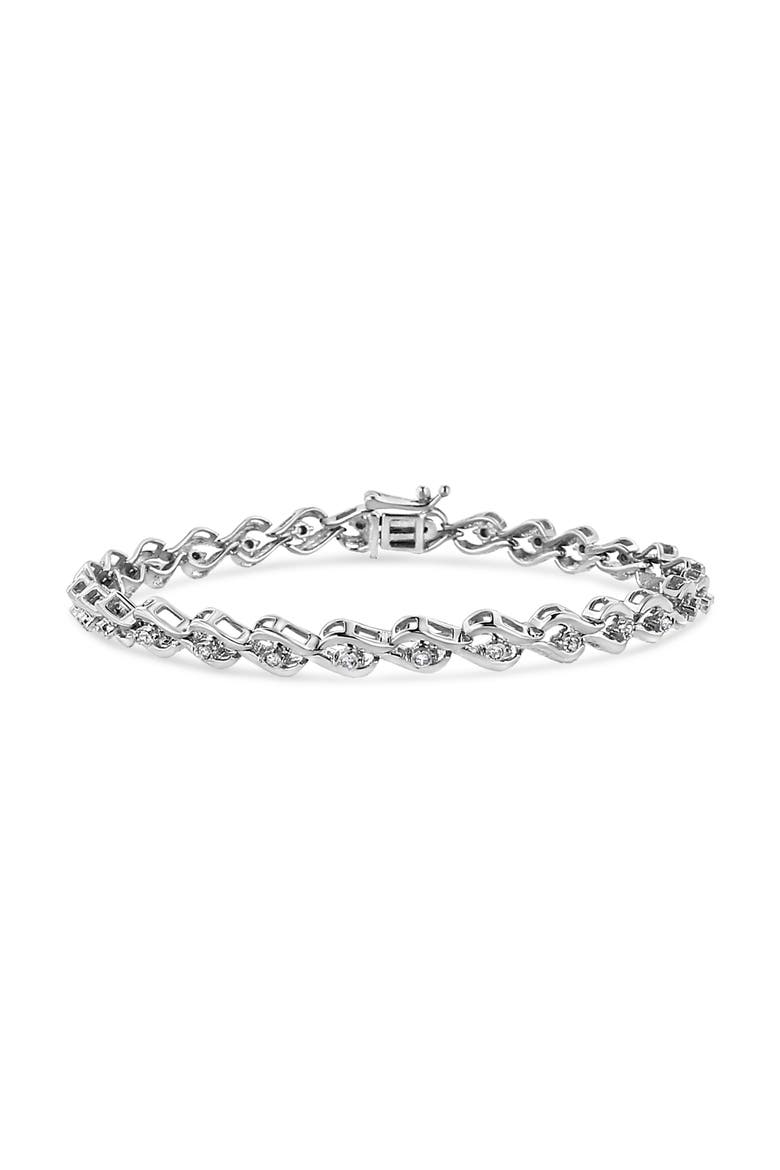 Silver 1/10 Cttw Round-Cut Diamond Links of Flame Bracelet, Main, color, White