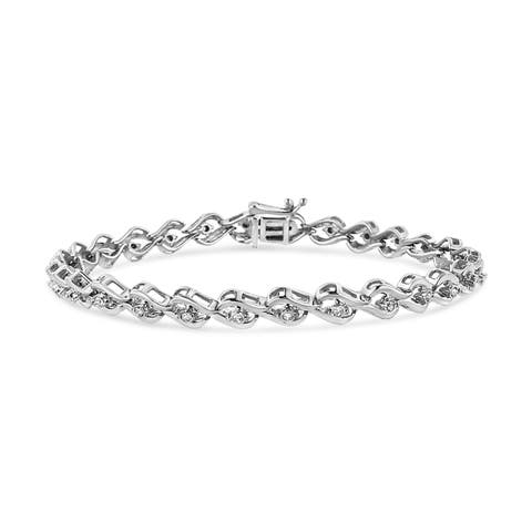Silver 1/10 Cttw Round-Cut Diamond Links of Flame Bracelet