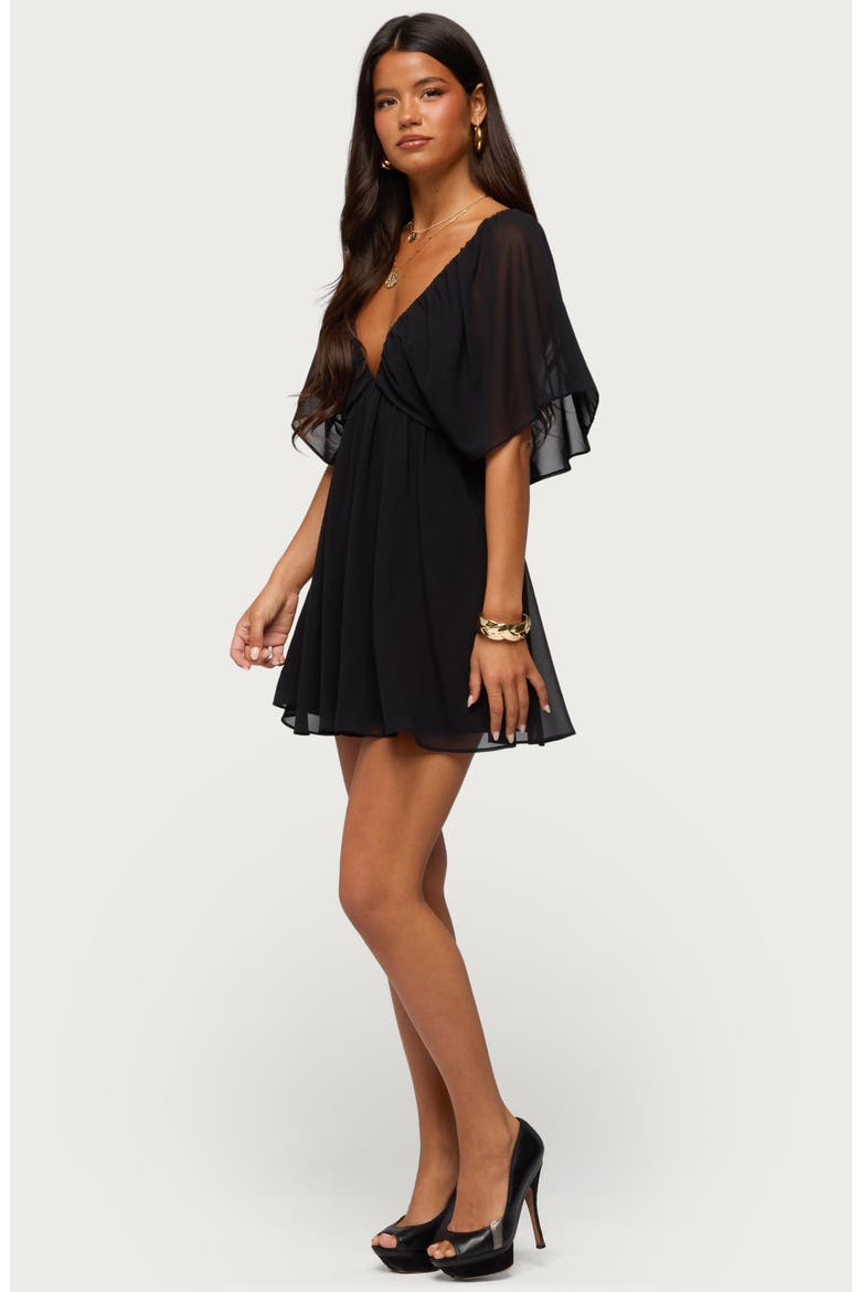 Rosalee Chiffon Babydoll Minidress, Alternate, color, BLACK