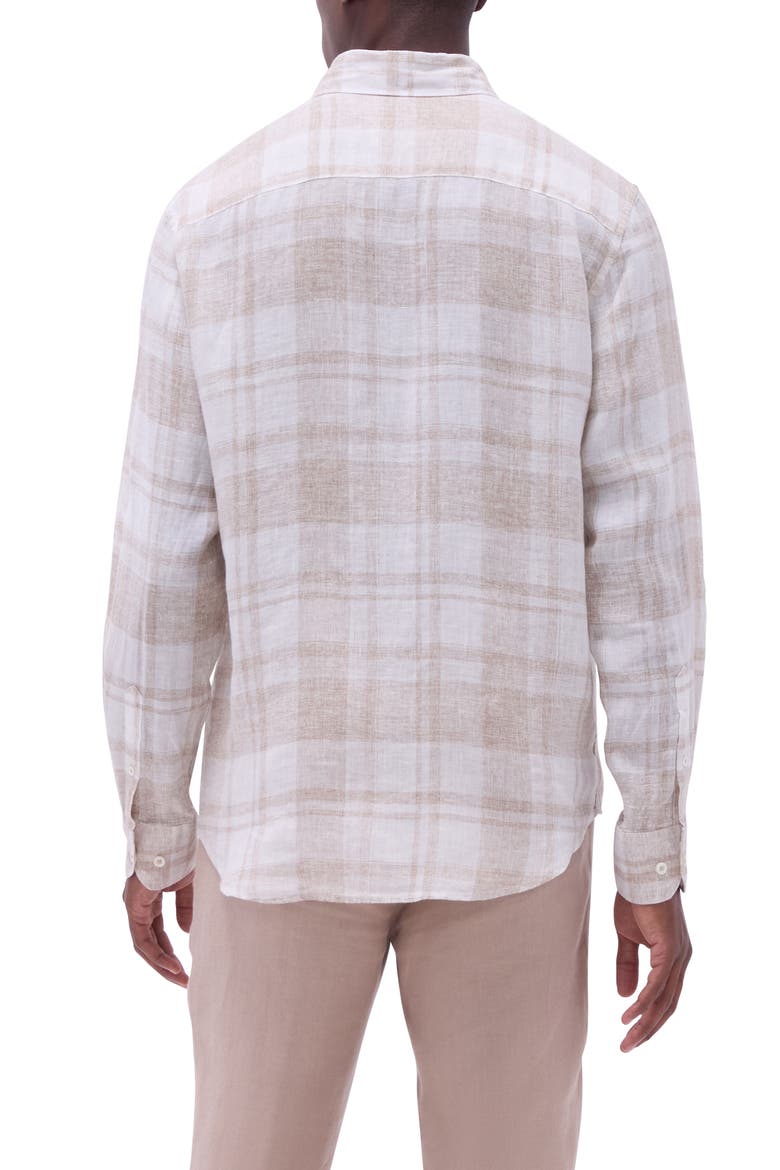 Julian Plaid Slub Linen Button-Up Shirt, Alternate, color, SAND