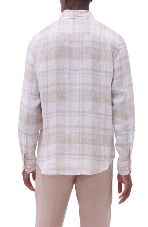 Bugatchi Julian Plaid Slub Linen Button-up Shirt In Sand
