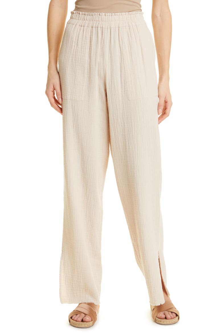 Leon Crinkled Cotton Pull-On Pants, Main, color, FLAX