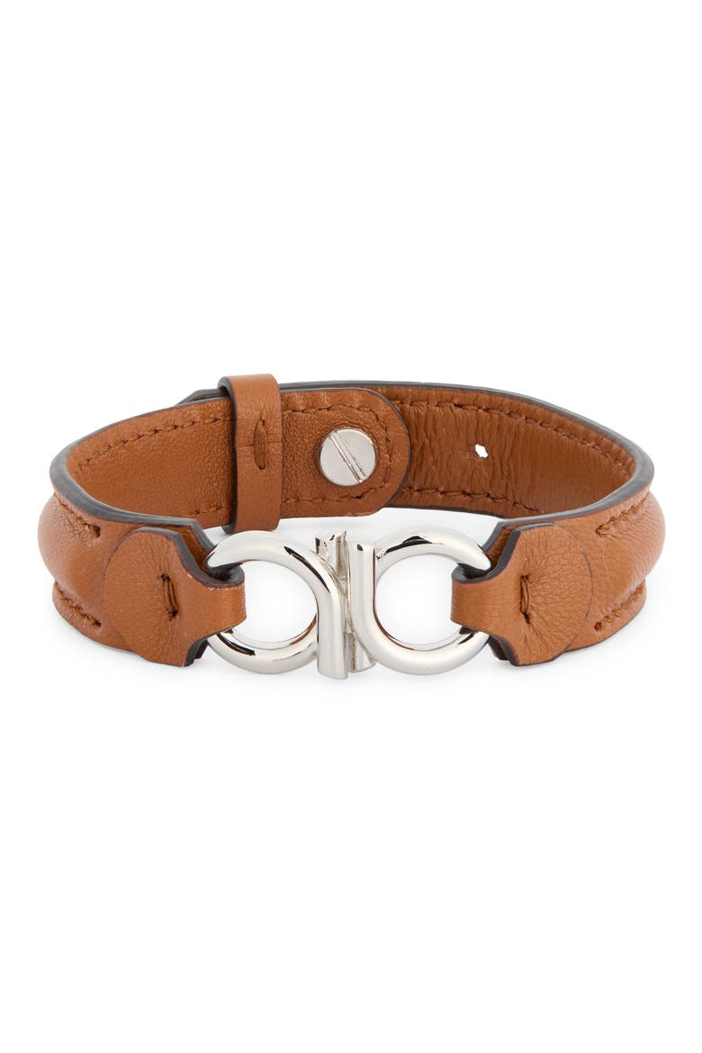 Men's Double Gancio Leather Bracelet, Main, color, PLD/ CUOIO