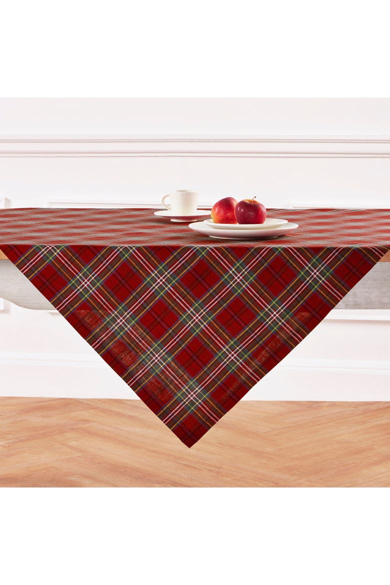 Linen Table Throw 52 x 52 Inch - Classic Tartan Plaid, Main, color, Red