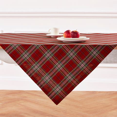Linen Table Throw - Classic Tartan Plaid, 52" x 52", 52" x 52"