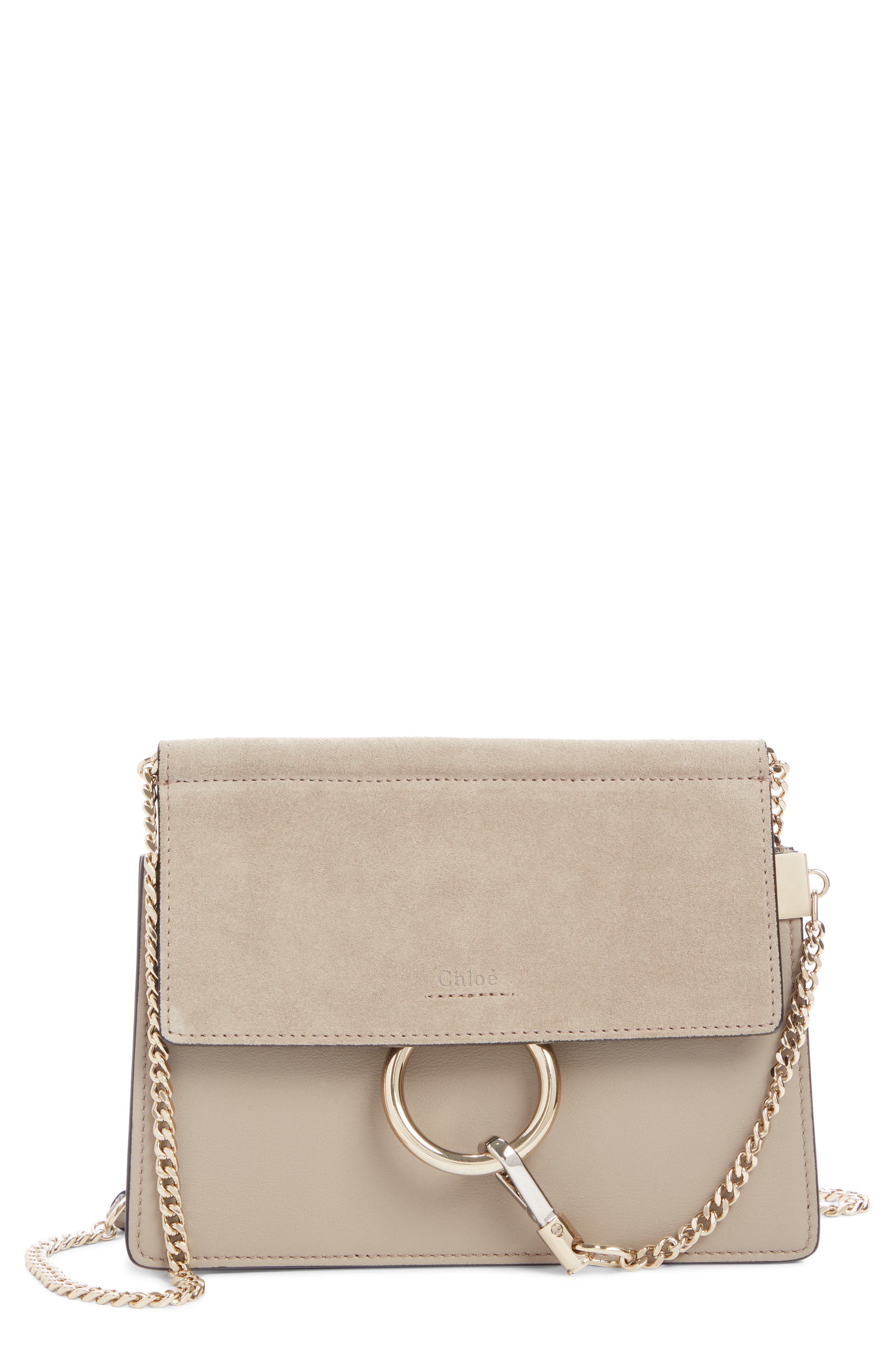 Mini Faye Suede & Leather Crossbody Bag, Main, color, MOTTY GREY