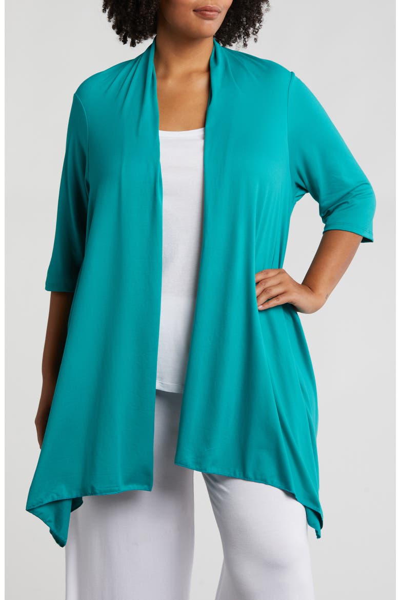 Open Front Long Cardigan, Main, color, JADE