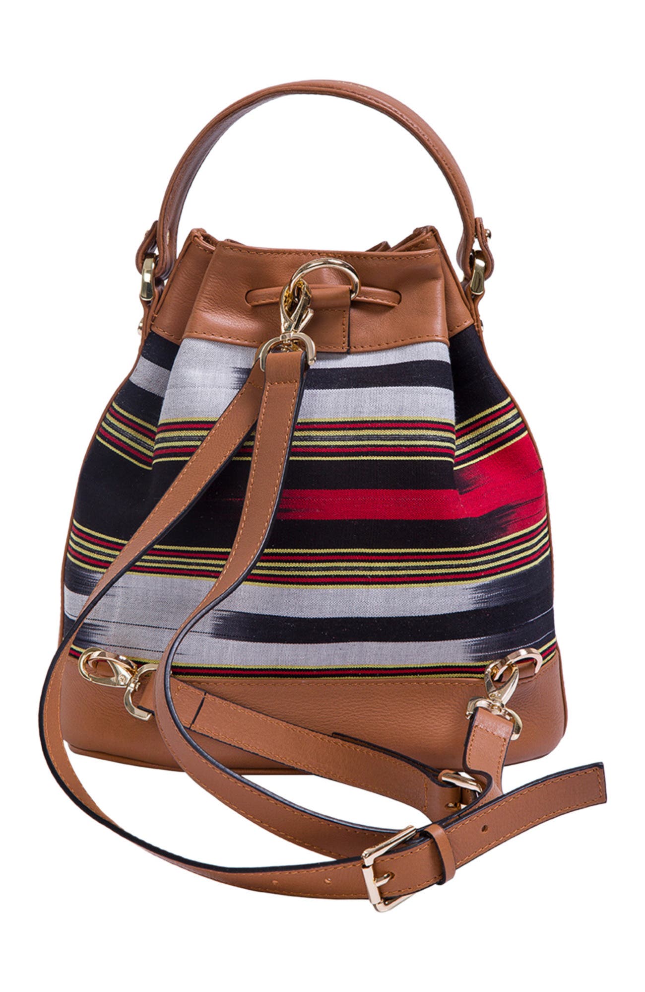 K'ai & Vrosi Leather & Striped Fabric Pattern Convertible Bag, Alternate, color, 