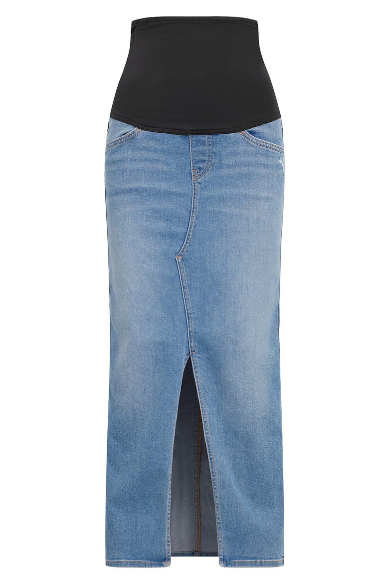 Reconstructed Stretch Cotton Denim Midi Skirt, Alternate, color, OFF SEASON