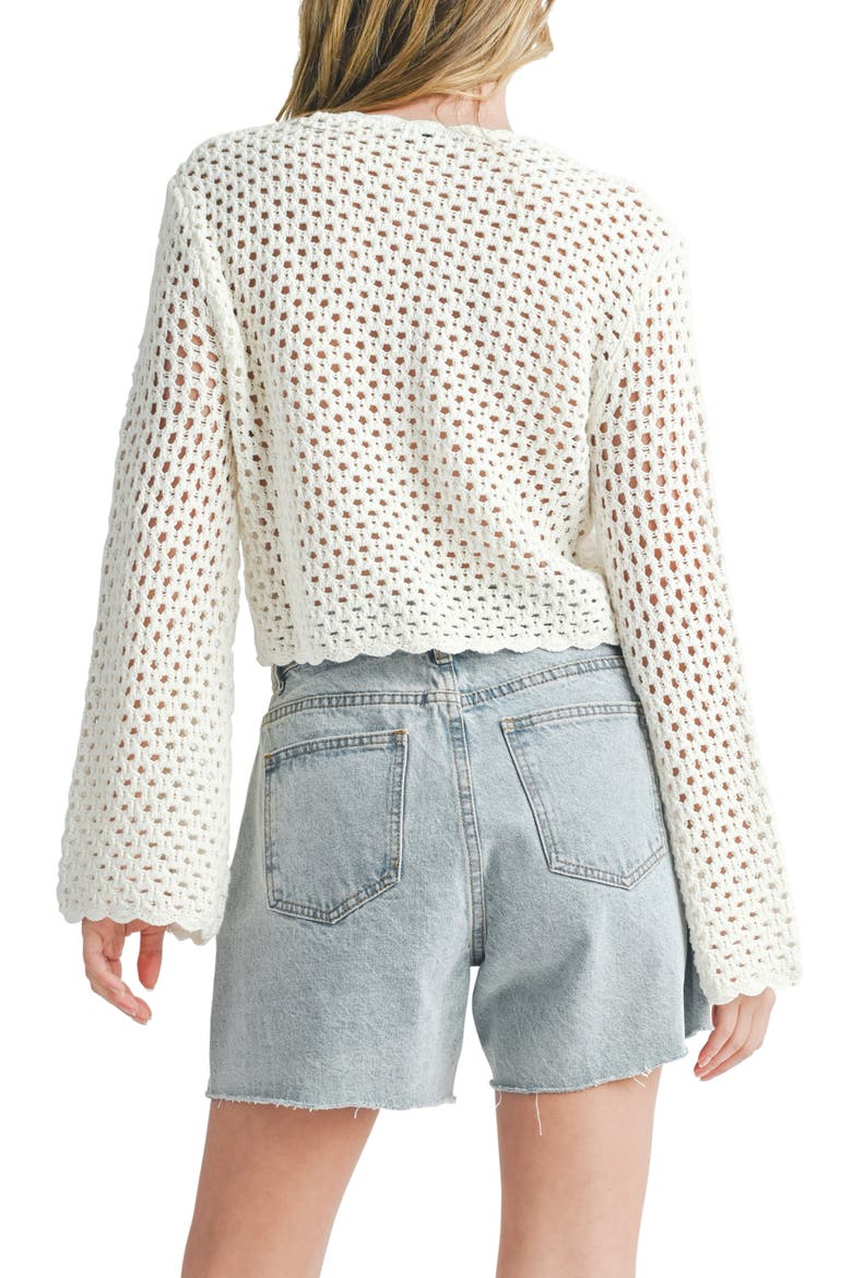 Openwork Crop Cotton Sweater, Alternate, color, IVORY