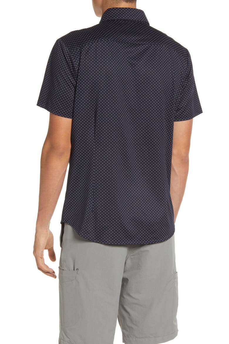 Men's Halyard Trim Fit Dot Print Short Sleeve Performance Button-Up Shirt, Alternate, color, NAVY DOT PRINT