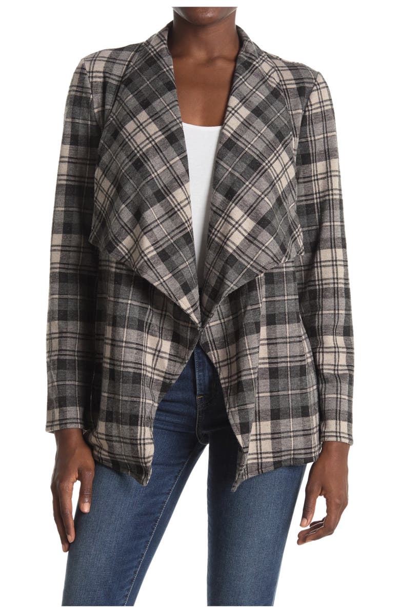 BB Dakota by Steve Madden Mel Plaid Drape Collar Jacket, Alternate, color, 