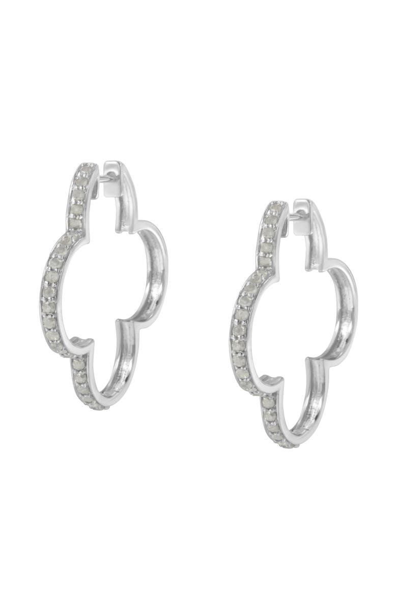 Haus of Brilliance Silver 1.0 Ct Diamond 4 Leaf Clover Shape Hoop Earrings, Alternate, color, White
