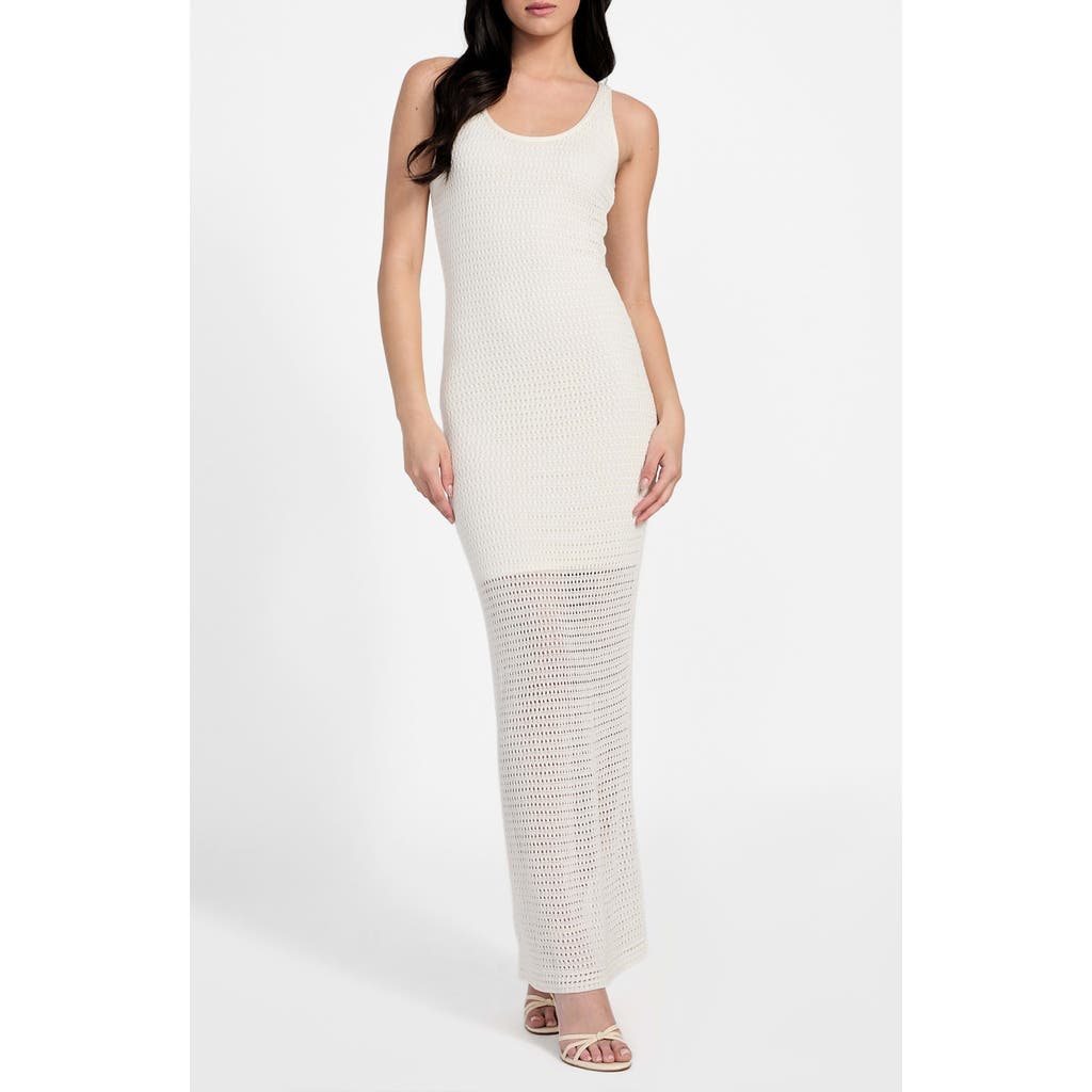Guess Double Scoop Open Stitch Maxi Dress In White