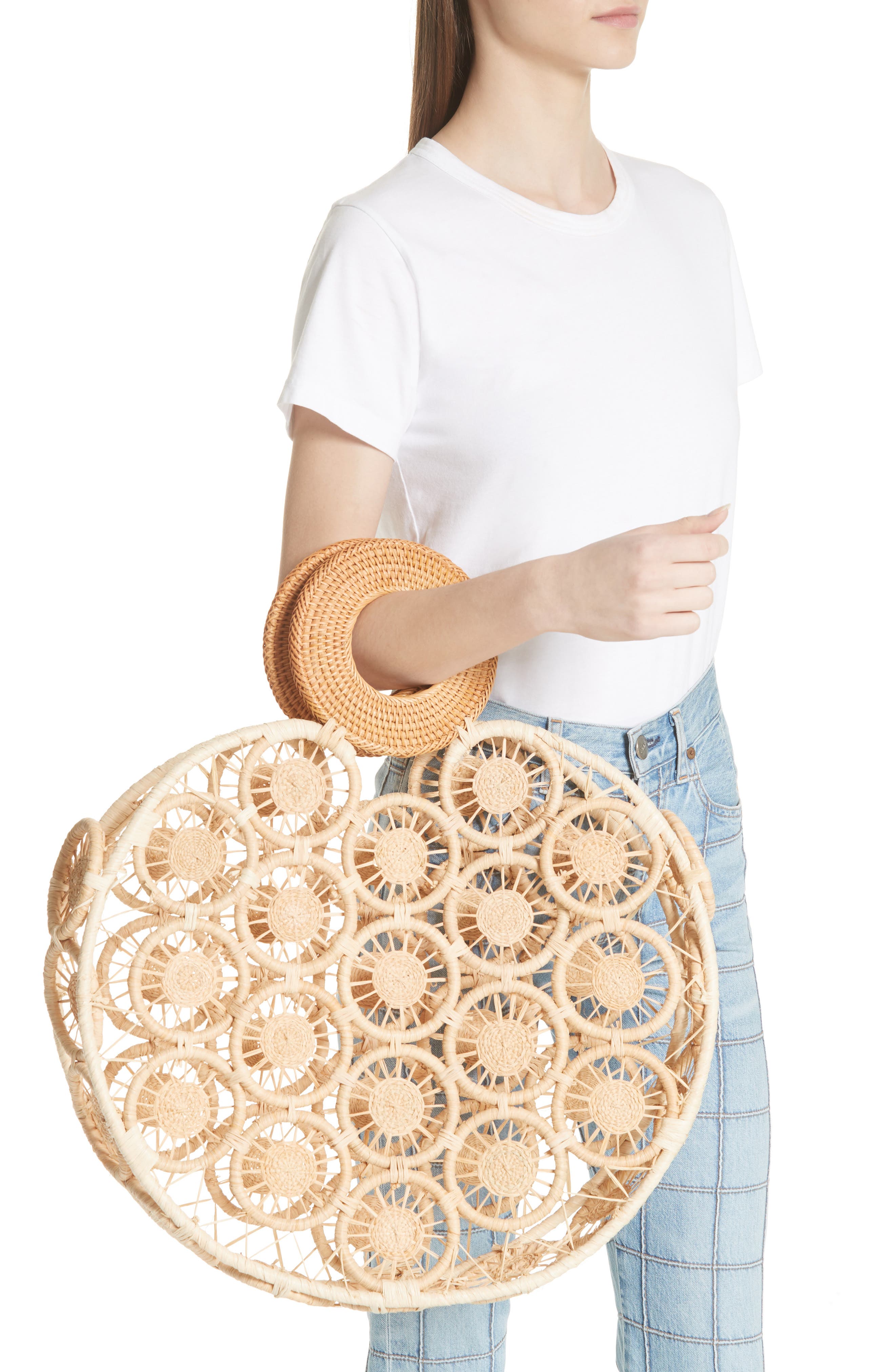 Cult Gaia Stella Round Straw Bag, Alternate, color, 