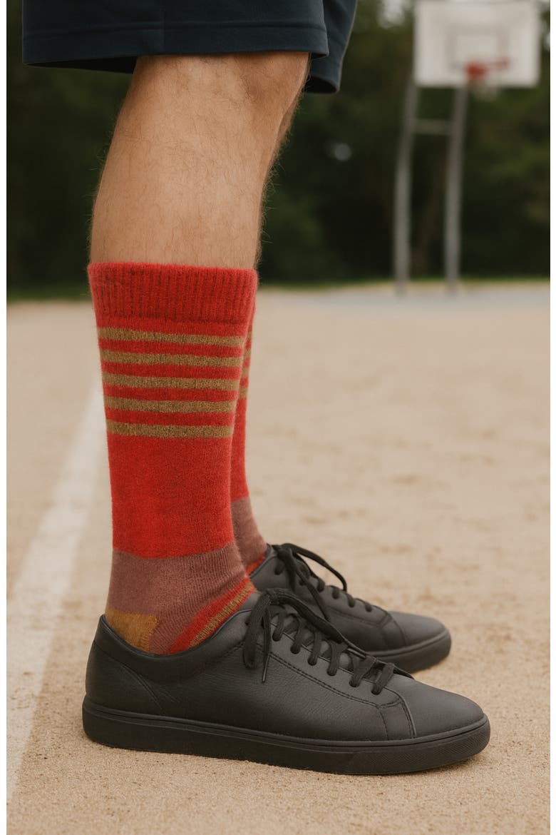 2-Pack Stripe Wool & Yak Blend Crew Socks, Alternate, color, CRIMSON/CAMEL HEATHER MUL2