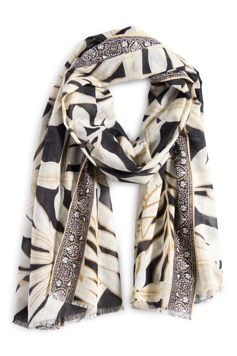 Golden Palm Scarf, Main, color, BLACK