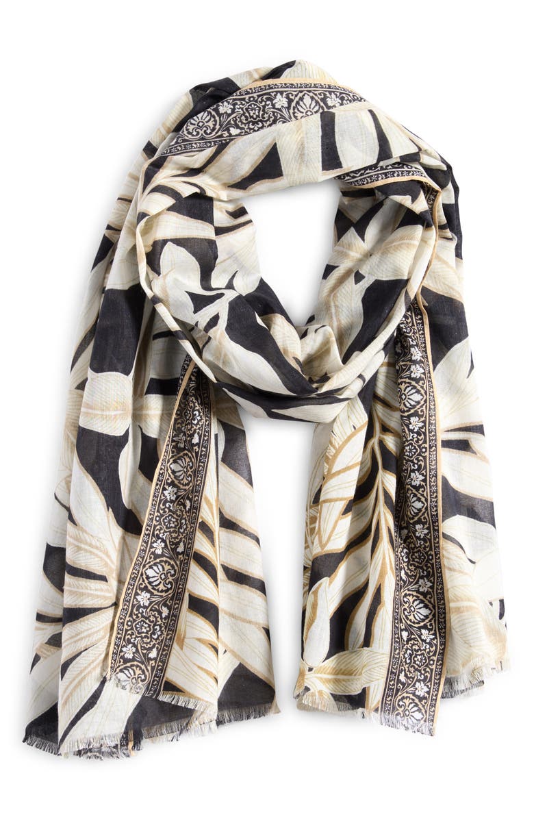 Echo Golden Palm Scarf, Main, color, Black