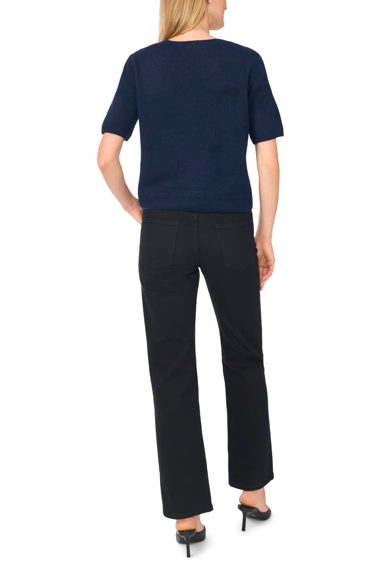 V-Neck Short Sleeve Sweater, Alternate, color, CLASSIC NAVY