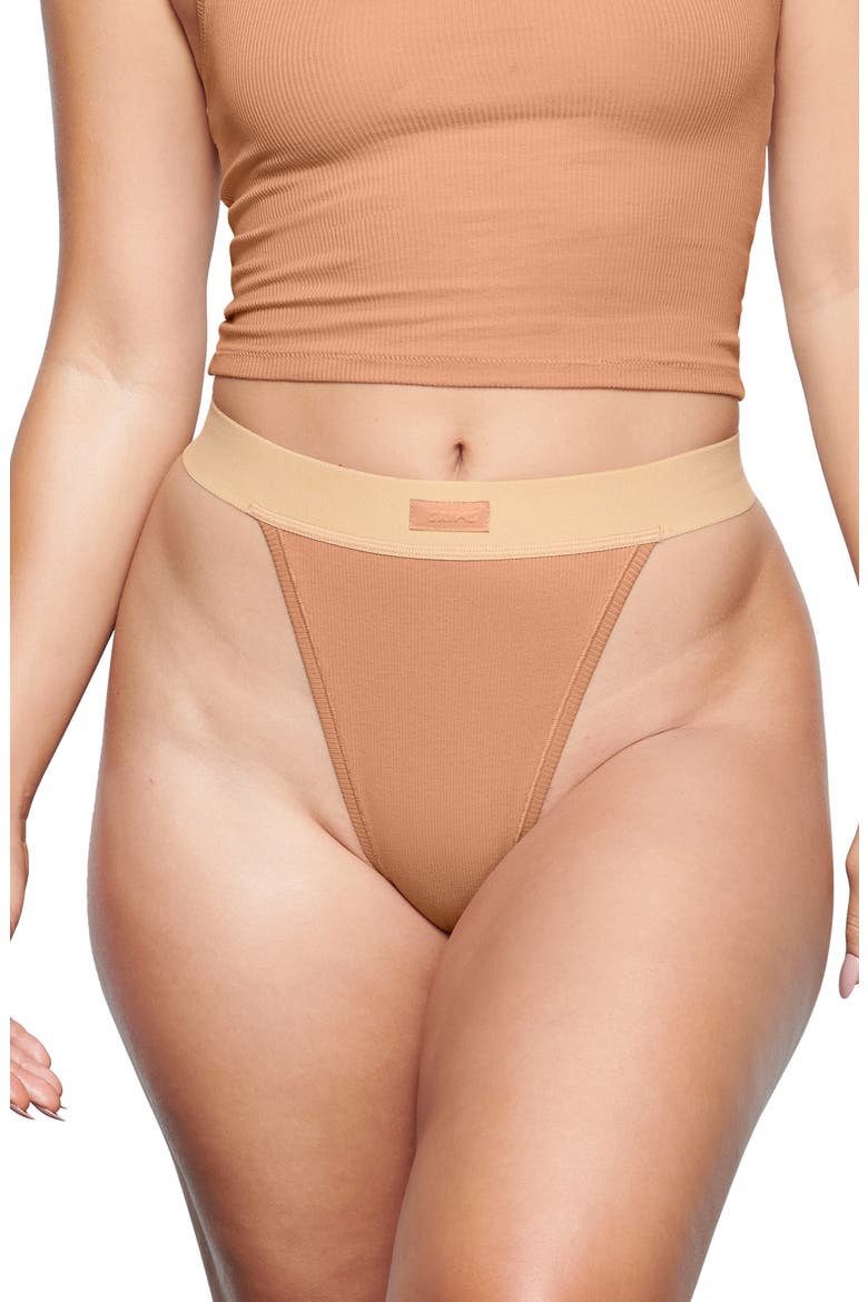 Stretch Cotton Rib Thong, Main, color, SEDONA