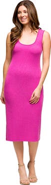 24seven Comfort Apparel Maternity Fitted Sleeveless Side Slit Midi Dress
