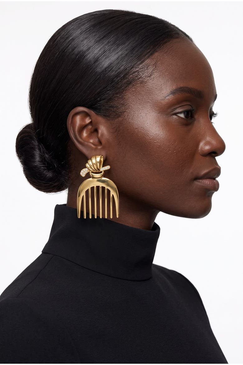 Comb Earrings, Alternate, color, Gold