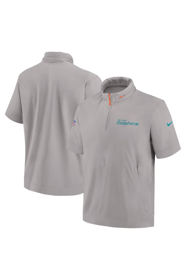Men's Nike Gray Miami Dolphins 2024 Sideline Coach Short Sleeve Half-Zip Hoodie Jacket, Main, color, Gray