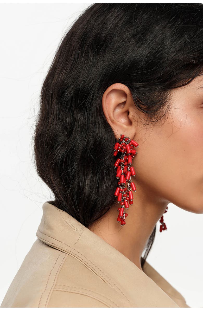 Bimba y Lola Chain Earrings With Coral Beads, Alternate, color, Dark Coral
