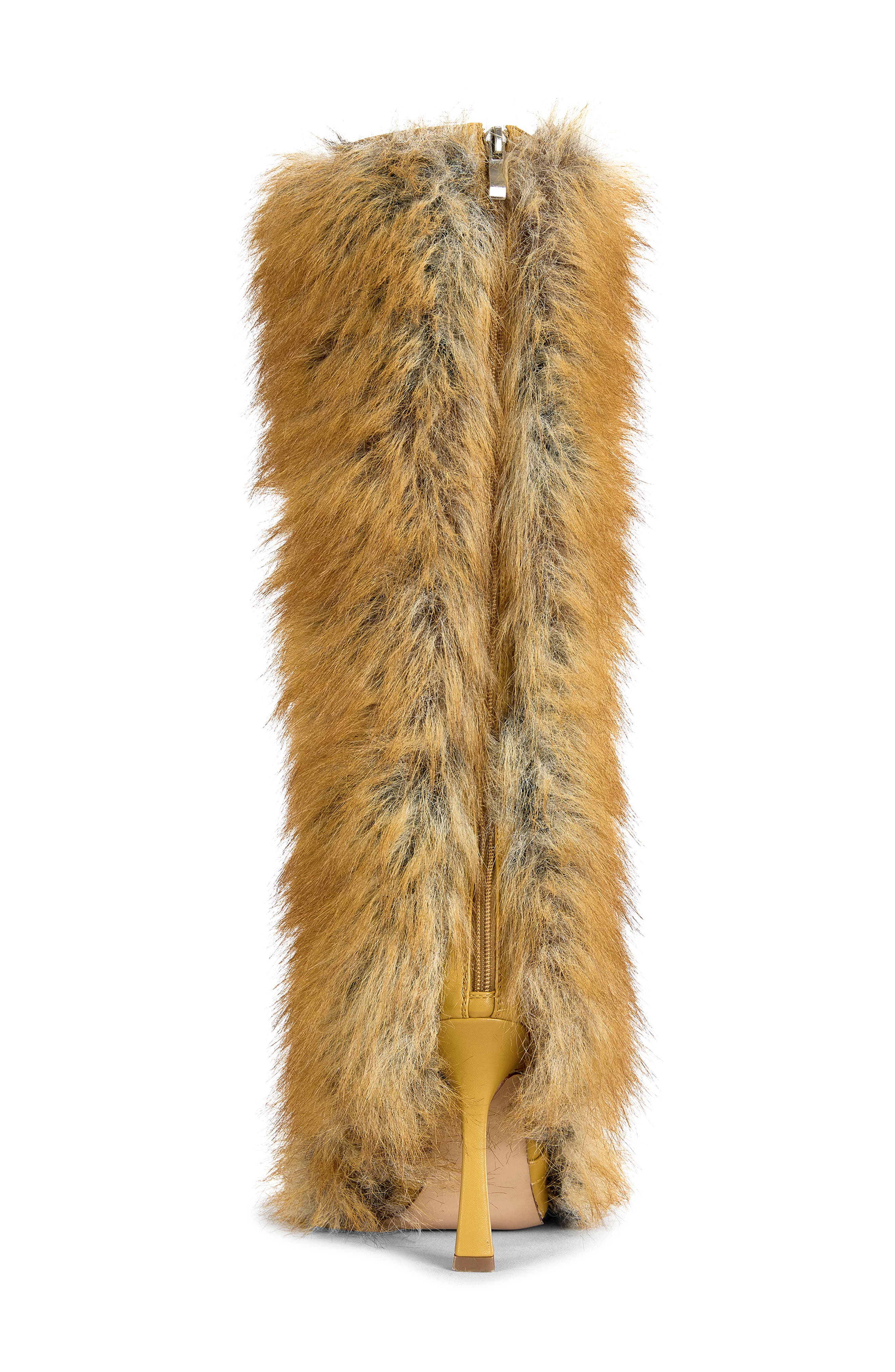 AZALEA WANG Lourdanne Faux Fur Lace-Up Stiletto Boot, Alternate, color, Tan