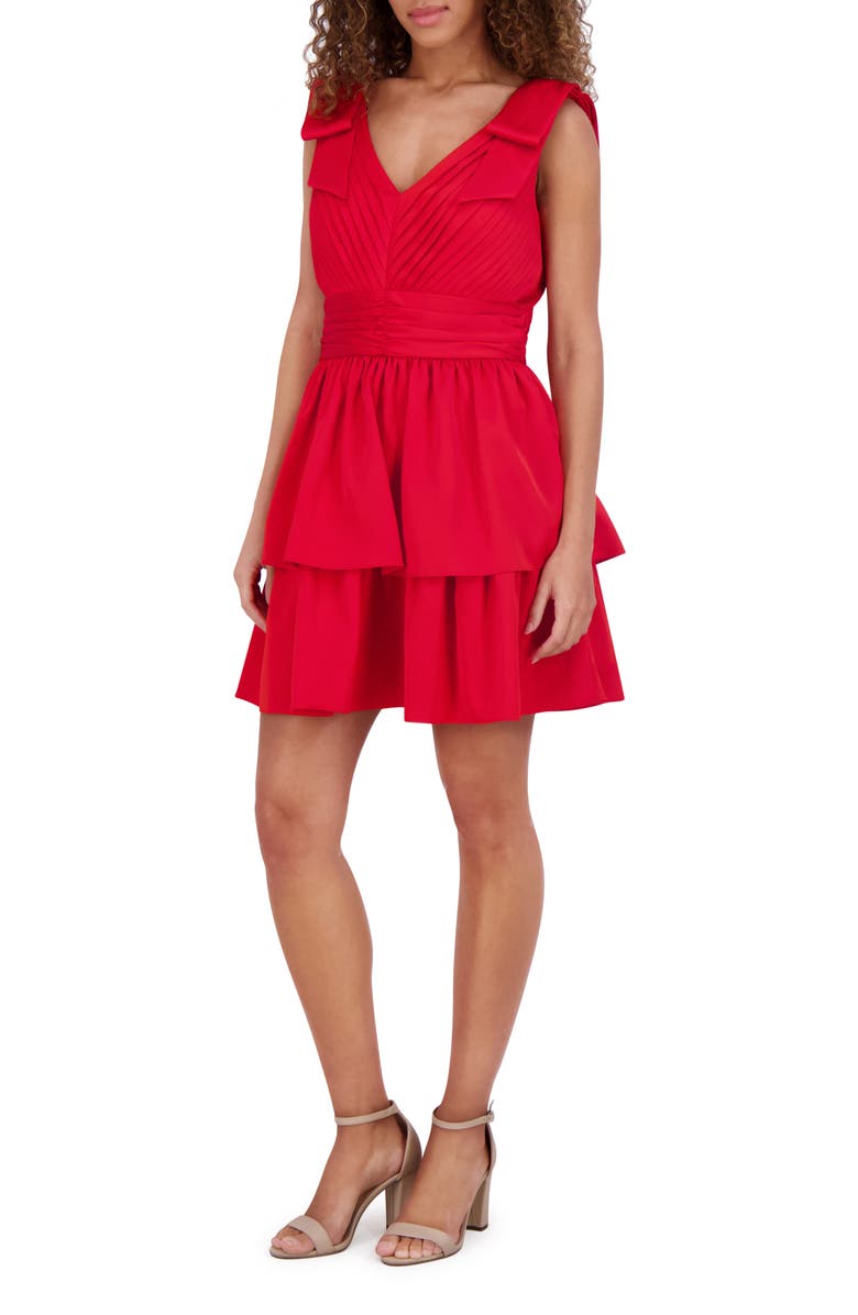 Kensie Bow Shoulder Sleeveless Satin Minidress, Alternate, color, Red