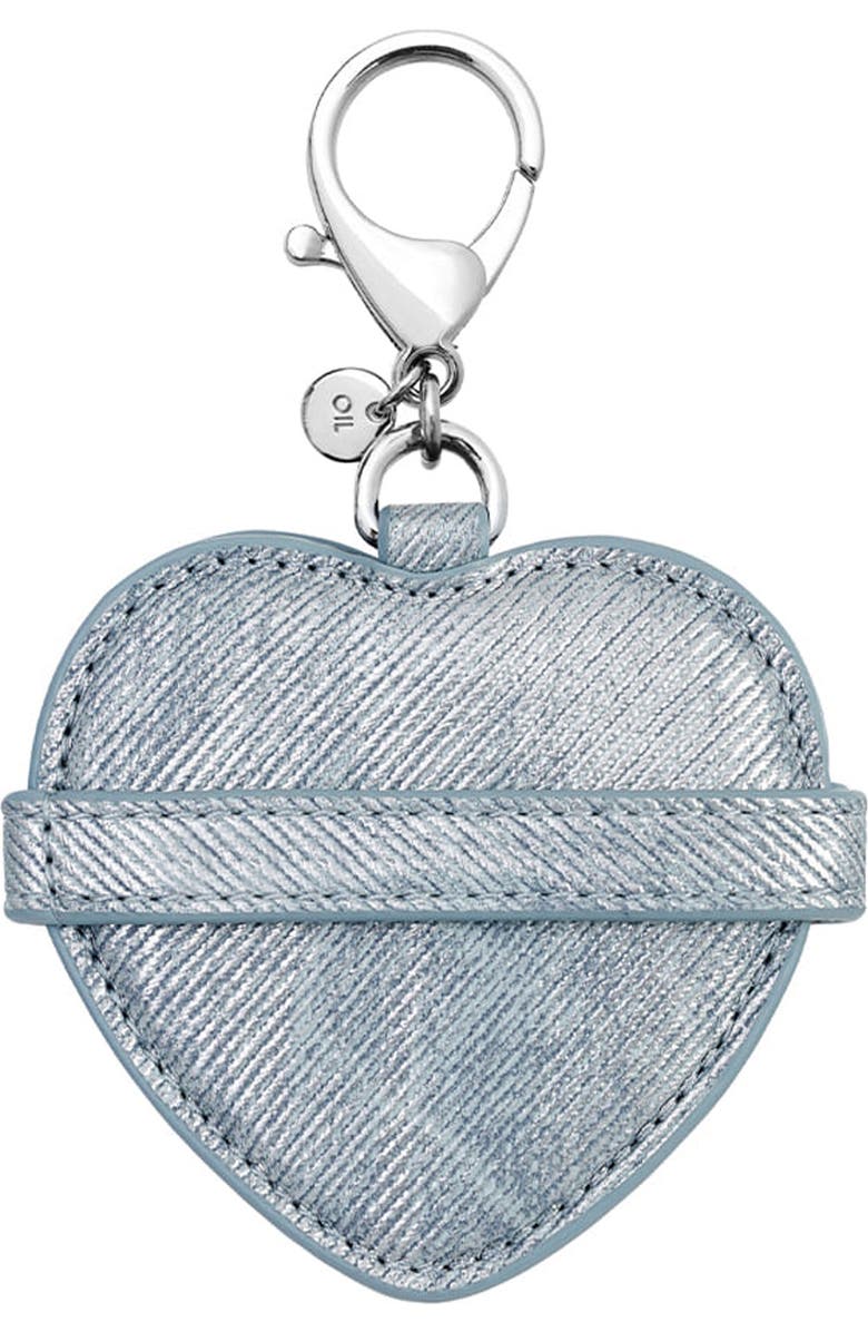 Stand Oil Belted Heart Mirror Faux Leather Key Ring Bag Charm, Alternate, color, Silver Denim